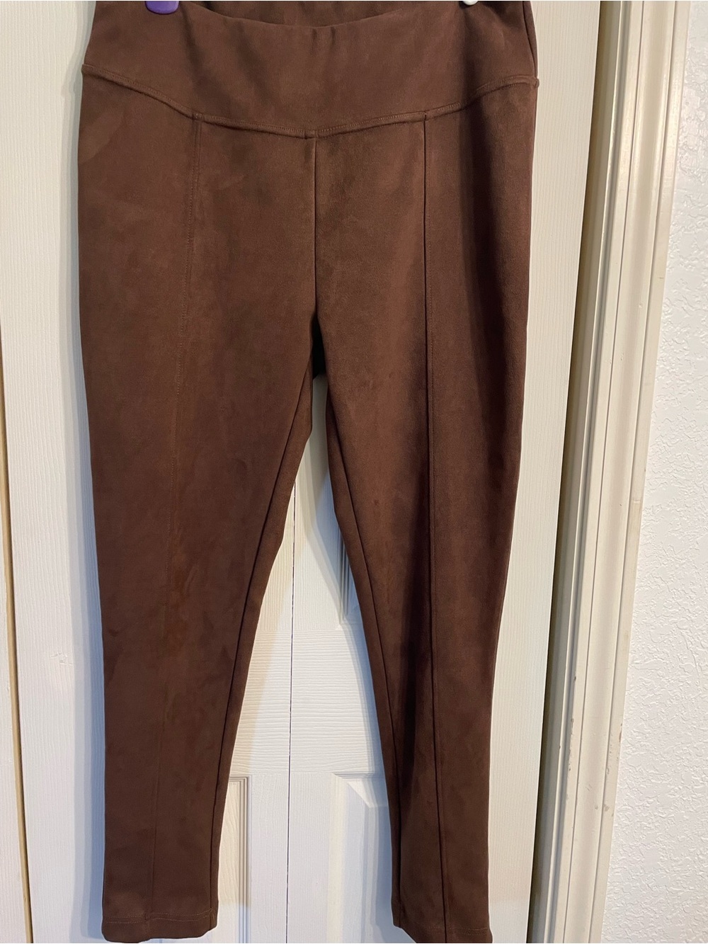 Serra Brown Faux Suede Ankle-Length Pull-On Pants